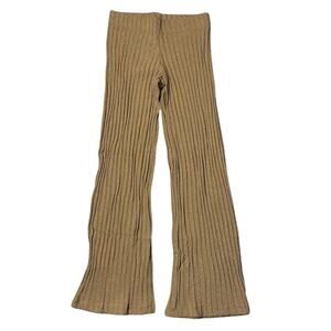 Enza Costa Lurex Sweater Rib Flare Pant in Sand & Gold Shimmer Sparkle